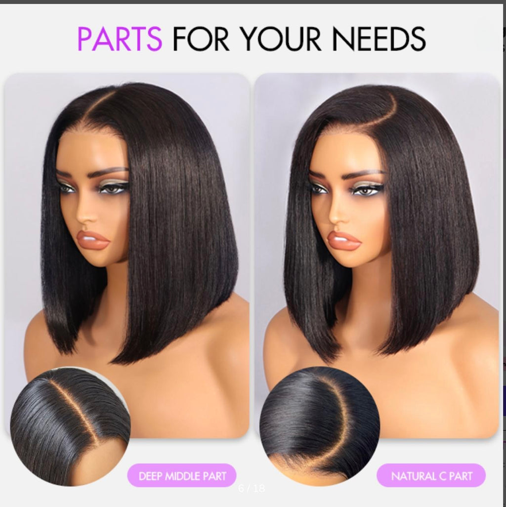 12 Inch Super Double Drawn Bone Straight Bob Wig Blunt Cut 6×5 Natural Middle-Side Part Glueless Straight Bob Wig Vietnam Hair