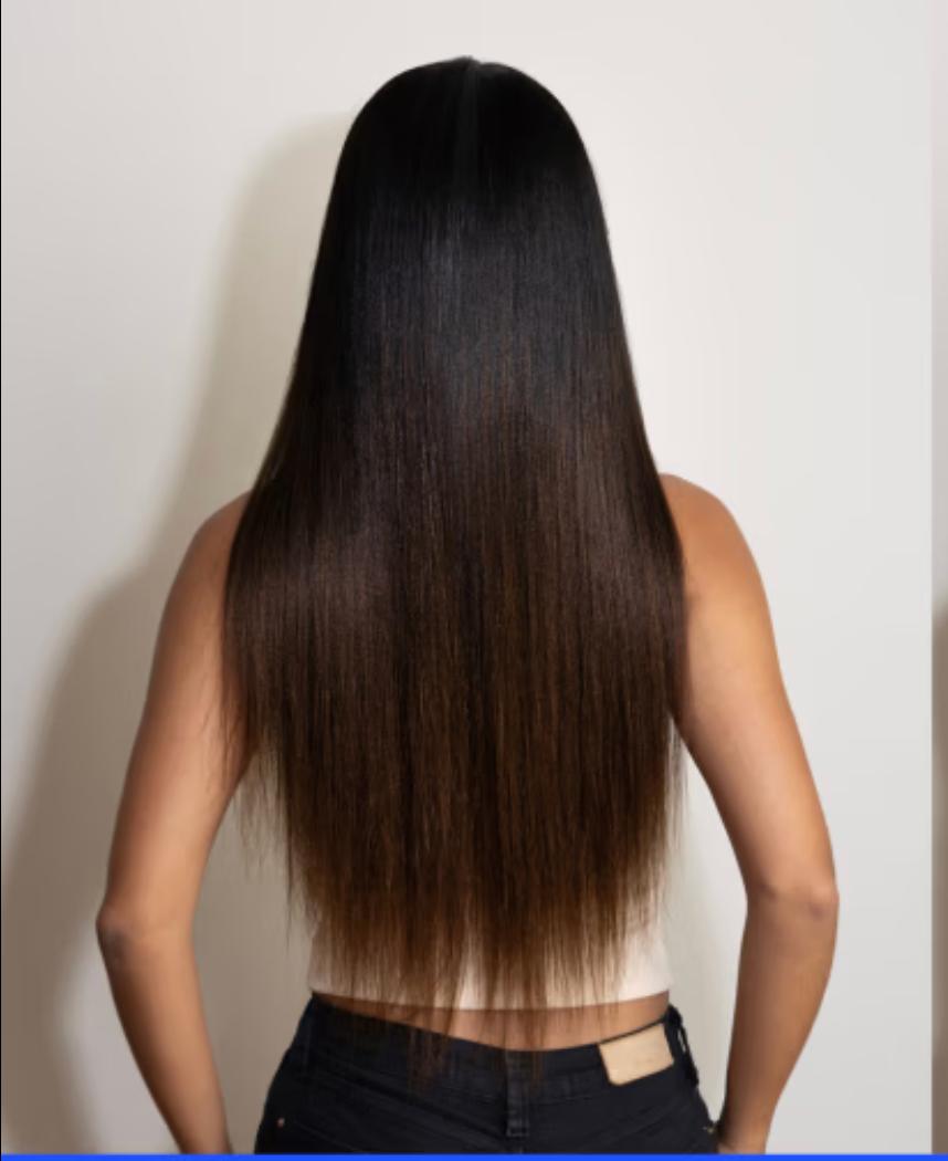 22 Inch Yaki Straight Chestnut Brown Wig Byebye Knots With Drawstring