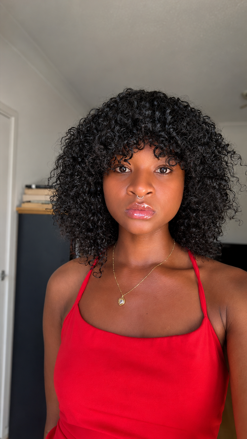 10 Inch Human Hair Glueless Wigs Shaggy Short Curly Hair Wigs with Fringe Bang