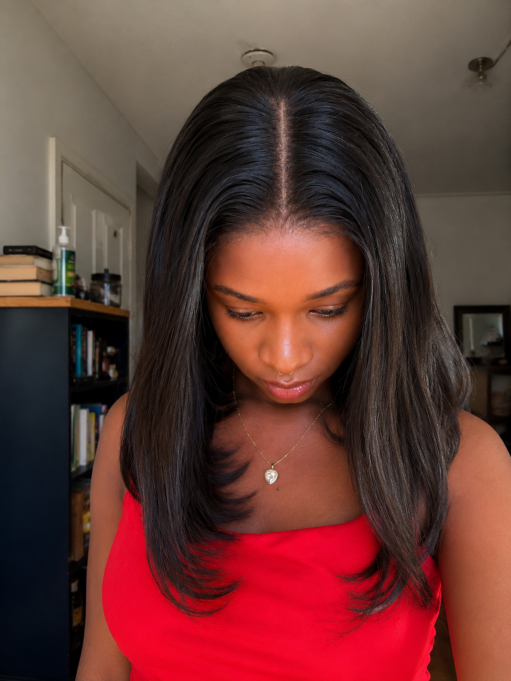 12 Inch Super Double Drawn Bone Straight Bob Wig Blunt Cut 6×5 Natural Middle-Side Part Glueless Straight Bob Wig Vietnam Hair