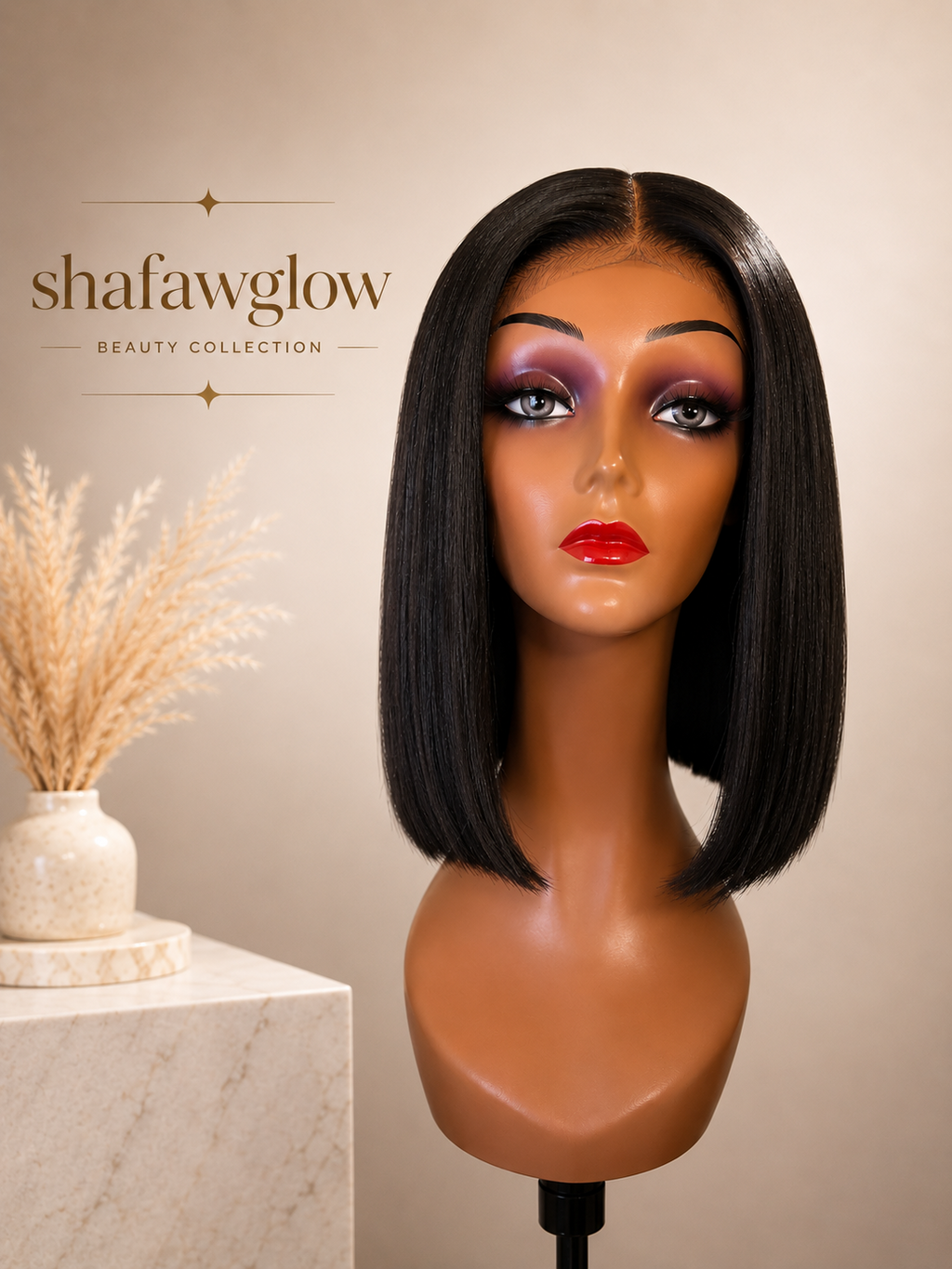 12 Inch Super Double Drawn Bone Straight Bob Wig Blunt Cut 6×5 Natural Middle-Side Part Glueless Straight Bob Wig Vietnam Hair