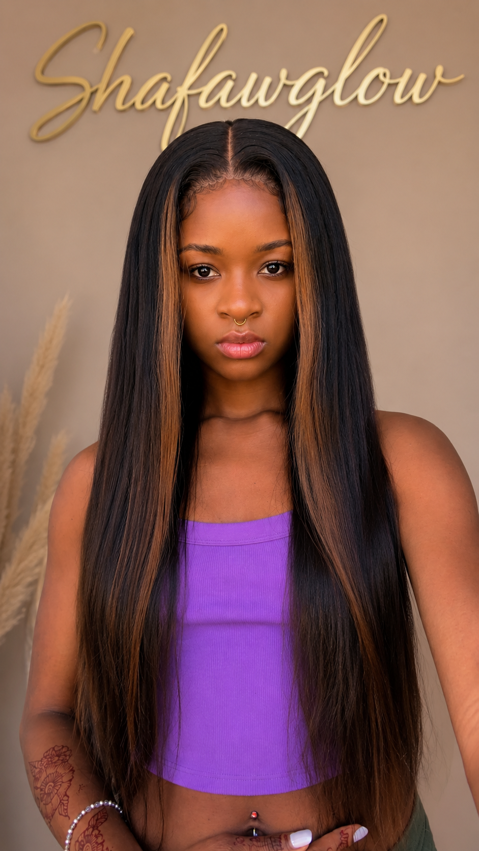 22 Inch Yaki Straight Chestnut Brown Wig Byebye Knots With Drawstring