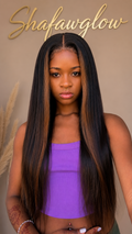 22 Inch Yaki Straight Chestnut Brown Wig Byebye Knots With Drawstring