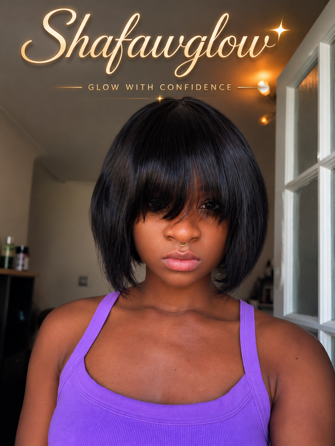 8 Inch Glueless Bob With Bangs
