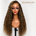 13x4 150% 24 Inch Caramel Brown with Honey Blonde Highlights Wig No Slip Water Wave Put on and Go Lace Frontal Wig