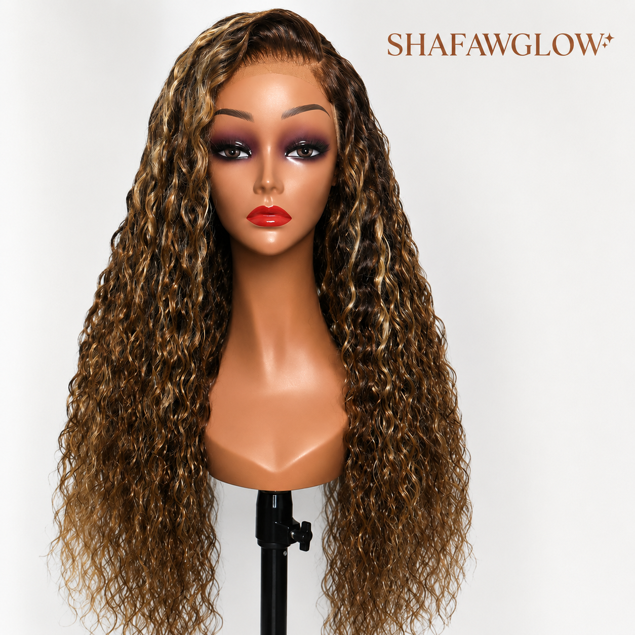 13x4 150% 24 Inch Caramel Brown with Honey Blonde Highlights Wig No Slip Water Wave Put on and Go Lace Frontal Wig