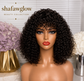 10 Inch Human Hair Glueless Wigs Shaggy Short Curly Hair Wigs with Fringe Bang