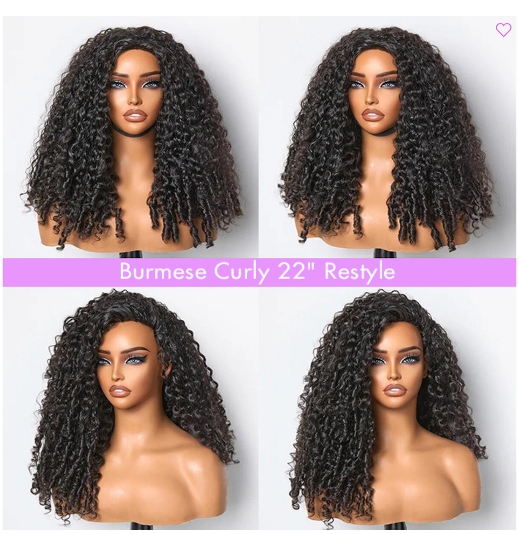 22 Inch Burmese Curly Half Wig Flip Over Quick Weave Glueless Install 100% Natural Hairline