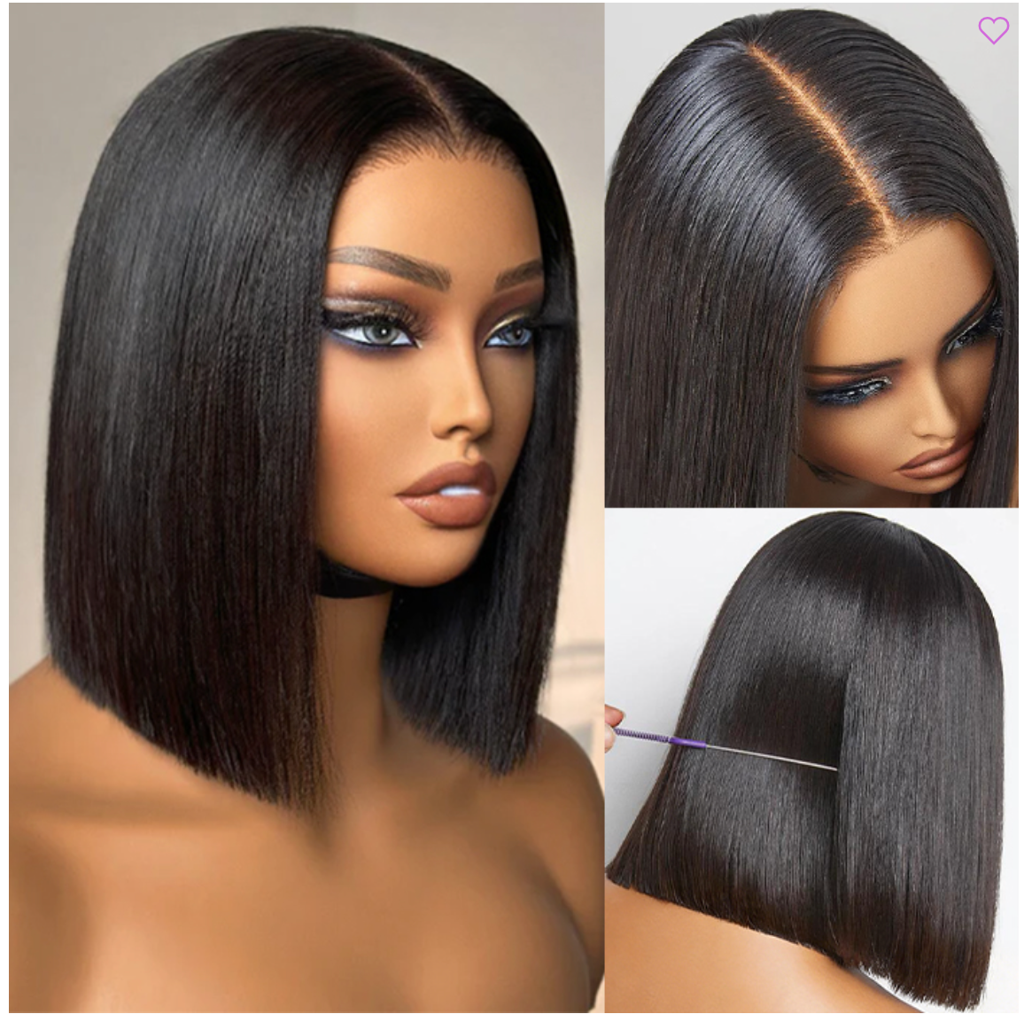 10 Inch Sleek Blunt Cut Bone Straight Bob Wig 2x6 Inch Deep Part Realistic Lace Vietnam Hair 220% Density