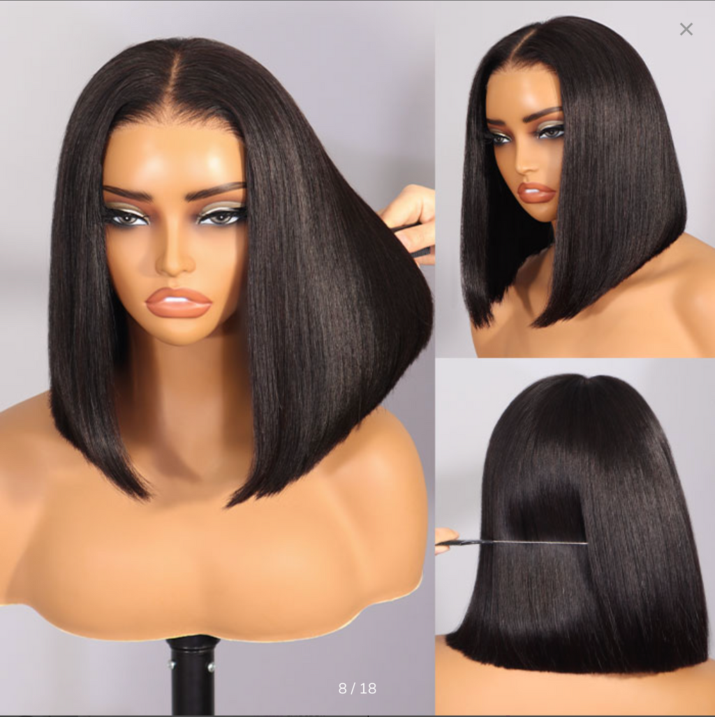 12 Inch Super Double Drawn Bone Straight Bob Wig Blunt Cut 6×5 Natural Middle and C-Side Part Glueless Straight Bob Wig Vietnam Hair